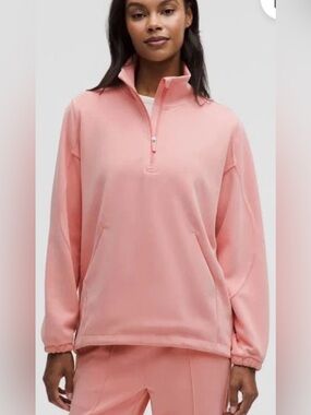 LULULEMON Softstreme Half Zip Long Pullover Sweater, Large, Tea Rose